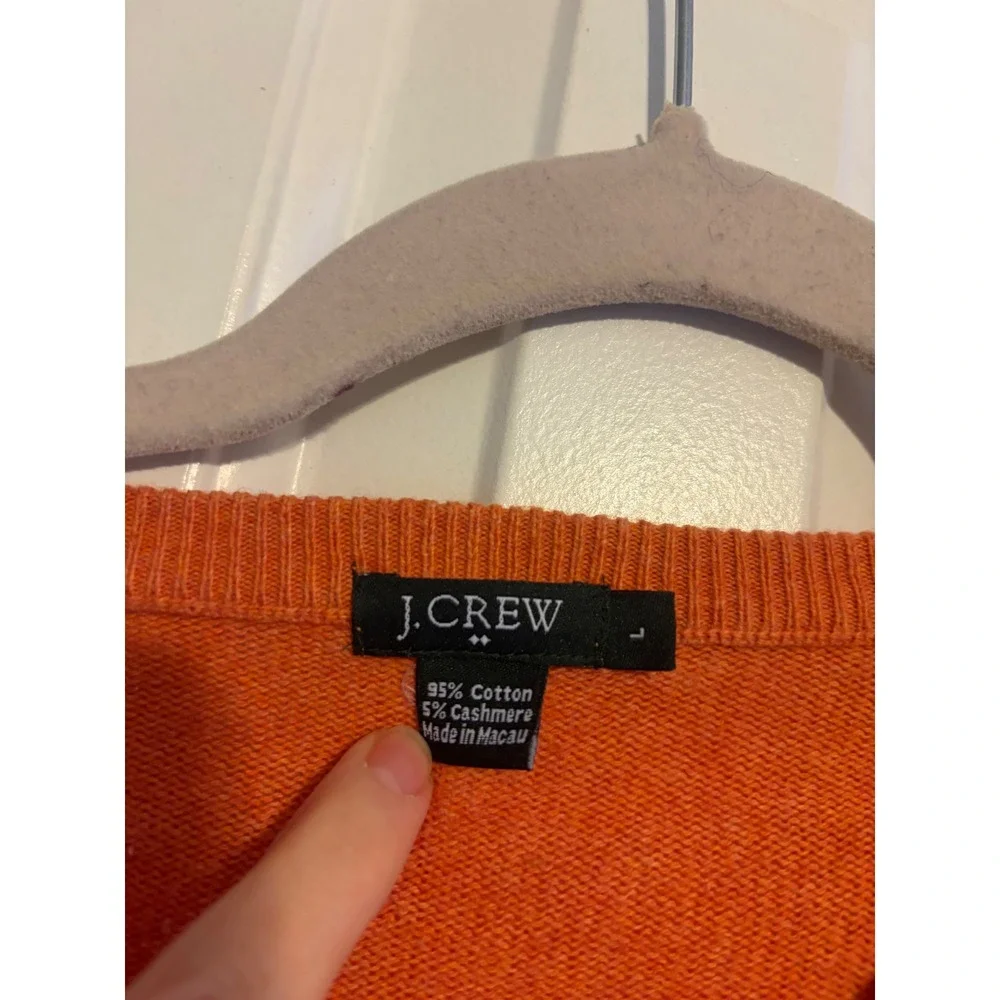 J Crew Mens Orange V Neck Long Sleeve Sweater‎ Size Large Cotton Cashmere Blend
